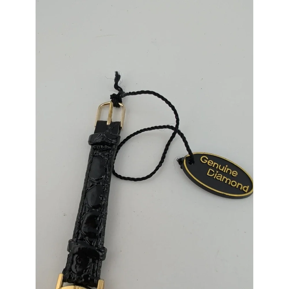 Classic GenuineDiamond Accent Gold Women's Quartz Watch Black Band- New Battery!